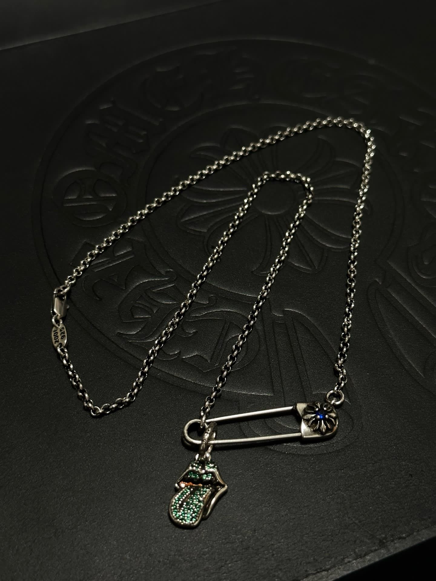 Chrome Hearts Rolling Stones Tongue Safety Pin Necklace